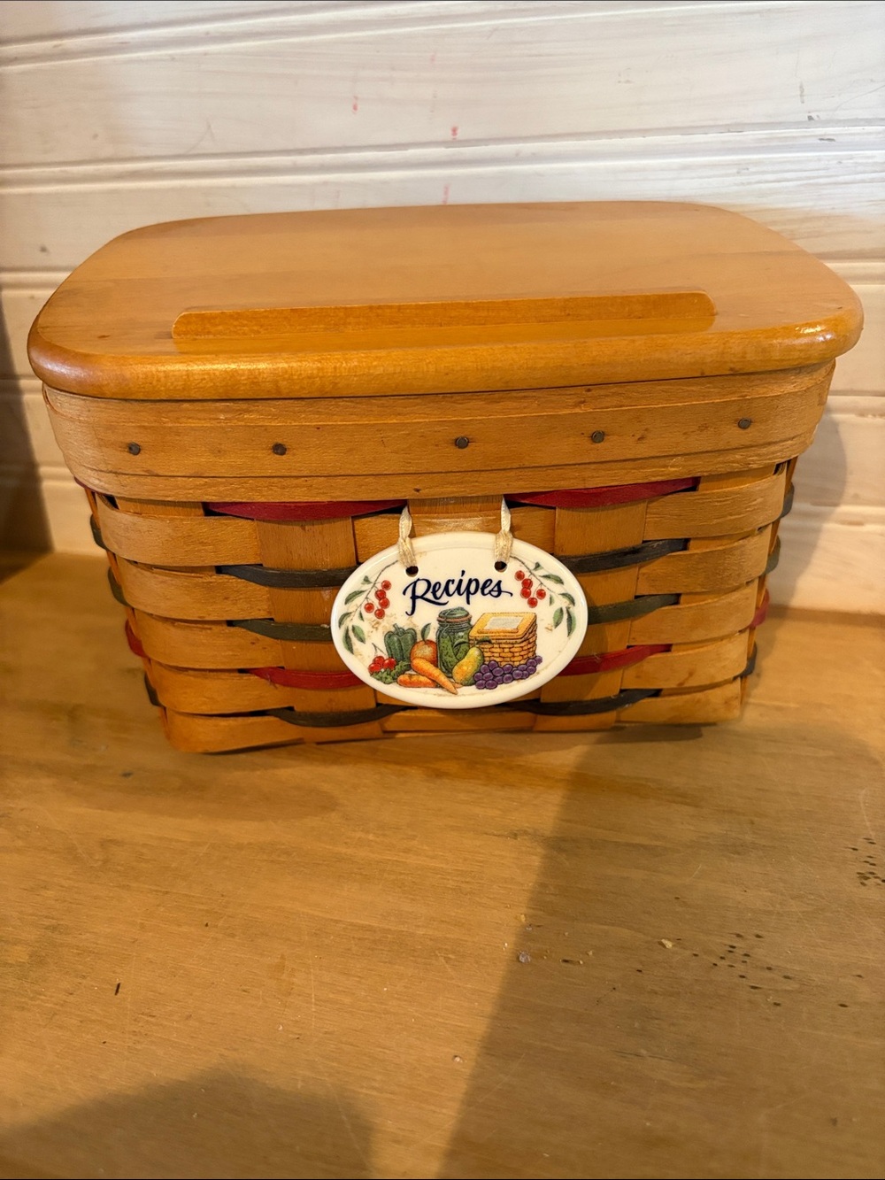 Longaberger Wooden Recipe Basket with Red and Black Weave